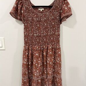 Max Studio Floral Smocked Dress in Brown and White